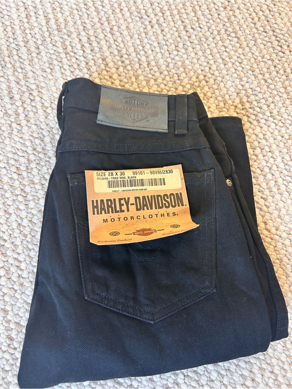 Harley-Davidson Slim Black Men's Jeans with Leather Patch